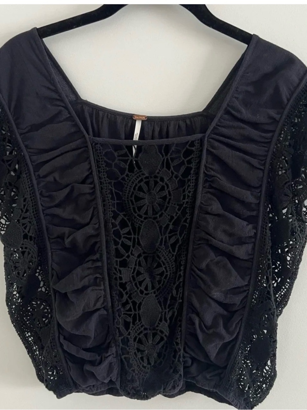 Free People Black Crochet Ruffle Tunic Top